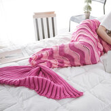Coperta a coda di sirena a maglia di 95x195 cm con onde a strisce calda e super morbida per dormire