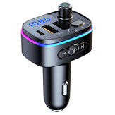 Transmissor FM Bluetooth V5.0 T65 Carregador de carro USB PD + QC3.0 18W 9 cores de luzes de ambiente Controle de voz Siri Chamadas mãos-livres Display digital Adaptador de rádio sem fio Reprodutor de música Kit de carro
