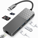 Bakeey 6 в 1 Адаптер док-станции концентратора USB-C Type-C с 3 * USB 3.0 / RJ45 сетевым портом Ethernet / считывателями карт памяти