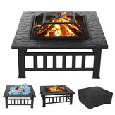 Kingso 32 Inch Fire Pit Square Steel Wood Burning Large Firepits with Waterproof Cover Spark Screen,Log Grate Poker