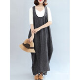 Women Strap Sleeveless Solid Color Casual Loose Maxi Dress