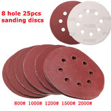 25 peças de discos de lixa abrasivos de 5 polegadas com 8 furos Papel de lixa 800/1000/1200/1500/2000 grão