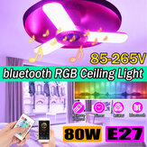 E27 80W 3-bladen bluetooth slimme LED-lamp RGBW opvouwbare muziekluidspreker plafondlamp + afstandsbediening AC85-265V