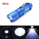2Pcs Lanterna LED Mini Zoomável Multicolorida MECO Q5 500LM Cor Azul 14500/AA