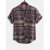 Mens Sommer Blumendruck Baumwolle Casual Shirts