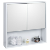 Woodyhome Bathroom Cabinet Mirrored Double Door Wall Mounted LED Mirrors Cupboard Storage White