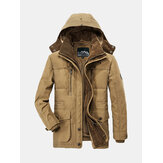 男性     厚い  フリース  　冬コート　フード付き　屋外　ソリッド    カラー 　ジャケット
