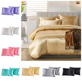 Conjunto de 2 capas de travesseiro de seda sintética com suportes para almofadas, conjuntos de roupas de cama tamanho Queen King