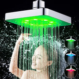 360° Adjustable 6 Inch LED Light Square Rain Shower Head Stainless Steel 3 Color Changing Temperature Control Bathroom Showerhead