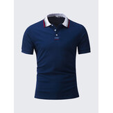 Casual Pure Color Lapel Collar T-shirt Men's Simple Screw Thread Split Join Short Sleeve T-shirt