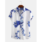 Chemises décontractées à manches courtes à imprimé floral en porcelaine pour hommes