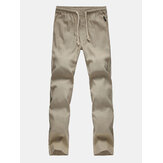 Mens Casual Loose Linen Trousers Pure Color Soft Flax Long Pants