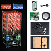 4x4x4 Vermelho + Azul Duplo LED Cube Música 3D Light Square Eletrônico DIY Kit Com Controle Remoto Alto-falante bluetooth