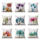 Fodera per cuscino in cotone e lino con disegni di fiori e tulipani, dimensioni 45x45 cm