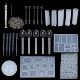 77Pcs/Set Crystal Epoxy Resin Silicone Pendant Casting Mould Kit Transparent Jewelry Making Mold Spoons Cups Sticks for DIY Crafting Decorations  