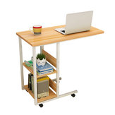 Multifunctional Movable Bedside Laptop Desk Computer Table Study Table Computer Stand with 2 Tiers Storage Shelves Bookshelf