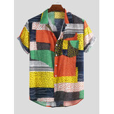 Men Color Block Dot Short Sleeve Hawaiian Shirts