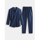 Herren Polka Dot Kimono Robe Set Dünn Lose Atmungsaktive Home Casual Loungewear Pyjama Set