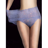 High Waisted Lace Perspective Hip Lifting Cotton Crotch Briefs