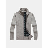 Mens Thick Casual Reißverschluss Strick Pullover Stehkragen Solid Color Cardigan Sweater