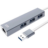 DM CHB012 Hub USB3.0 de 3 portas 5Gbps, porta de rede RJ45 100M, adaptador Hub USB para telefones móveis e tablets
