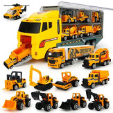 Conjunto de 6/12 PCS 11 Em 1 Modelo de caminhão de construção fundido em molde Jogo de brinquedos Modelo de carro Veículos de brinquedo no caminhão transportador