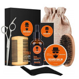 7Pcs Beard Oil Comb Beard Balm Brush Mustache Styling Care for Men Grooming Kit