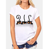 Lässige Katze Print Kurzhals-T-Shirts mit Rundhalsausschnitt