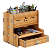 Caixa de armazenamento multifuncional Personalizada de mesa em madeira para organização de mesa, suporte para celular, estante de armazenamento de suprimentos para escritório em casa com gaveta