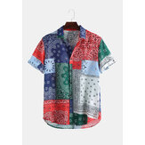 Mens Summer Fashion Pattern Patchwork Design Chiffon Lightweight Shirts