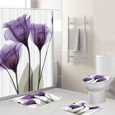 Tulips Lavender Hope Printed Bathroom Flower Decor Waterproof Shower Curtain Non Slip 3-Piece Rug Set