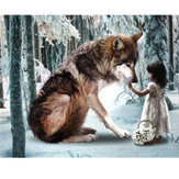 30*40CM DIY 5D Diamond Wolf Girl Embroidery Paintings Tool Paste Stitch Home
