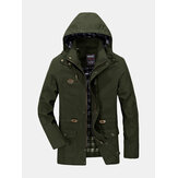 Mens Winter Thick Detachable Hooded Multi Pockets Cotton Cargo Jacket