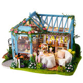 Cuteroom A068 DIY Cabin Rose Garden Tea House Handmade Doll House Model With Dust Cover Music Motor