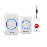 Campainha inteligente sem fio CACAZI C10 para residência com botão de alarme de emergência para idosos Chamada remota de 80m 1 botão 1 campainha 1 receptor