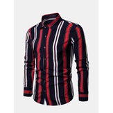 Mens Fashion Modal Striped Long Sleeve Button Fly Casual Shirts