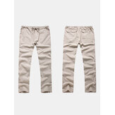 Lino casual de algodón respirable para hombre Pantalones Lino fresco de verano Pantalones