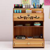 Drewniana organizator biurkowy wielofunkcyjny pudełko na długopisy i telefon komórkowy stojak na biurko do przechowywania materiałów biurowych w domu lub biurze z szufladą