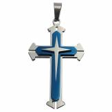 Stainless Steel Mens Cross Necklace Pendant Silver Black Blue