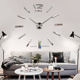 Big Large DIY Frameless Wall Clock Kit 3D Mirror Decoration Silver