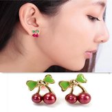 Retro Small Red Cherry Alloy Stud Earrings Women Jewelry