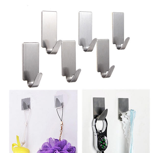 6Pcs Self Adhesive Wall Door Stainless Steel Holder Hooks Hanger For BathroS1 