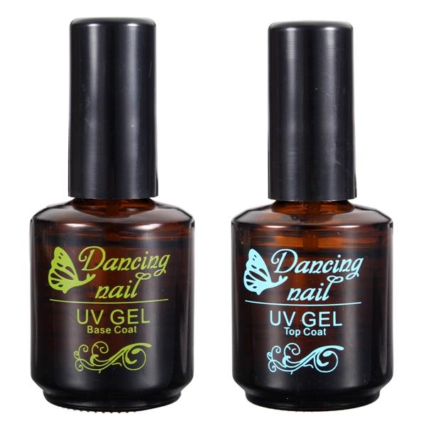DANCINGNAIL Soak Off UV LED Gel Nail Polish Base and Top Coat Kit