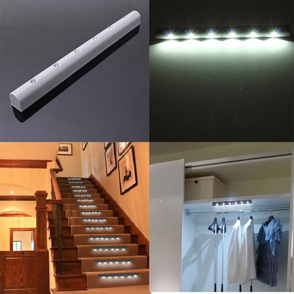 Draadloze PIR Motion Sensor 6 LED Batterij-aangedreven Kabinetlamp Home Stair Night Lamp
