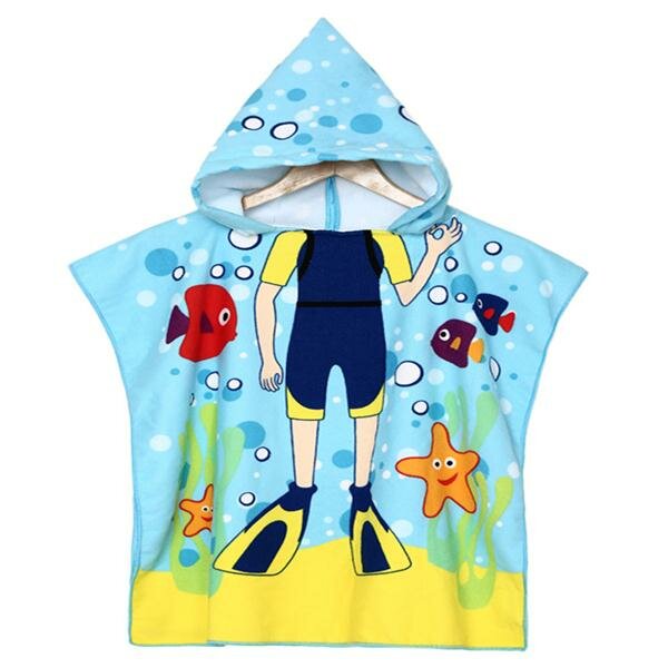 Baby Boys Polyester Fiber Bathroom Robes Towels Shower Cartoon Hooded Soft Washcloth Blankets Beach Children