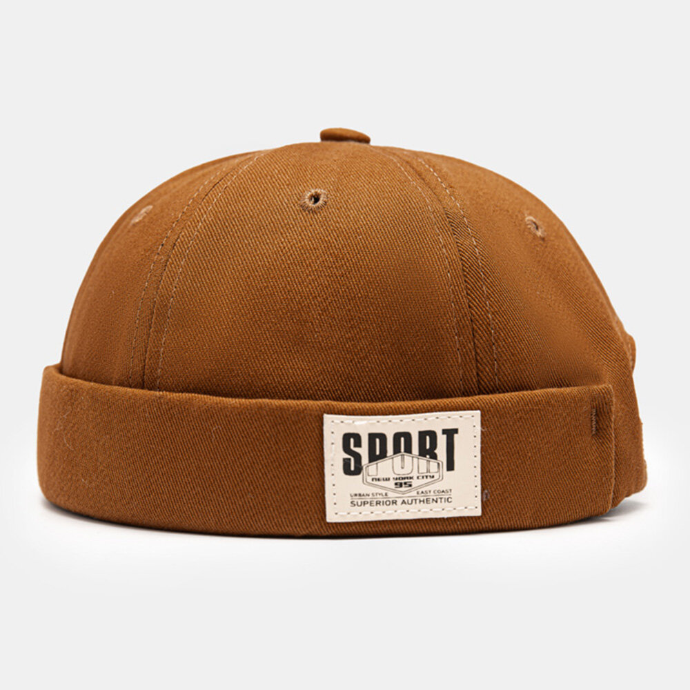 Men Landlord Cap Cotton Side Contrast Color Letters Patch All-match Brimless Beanie Skull Cap for Women