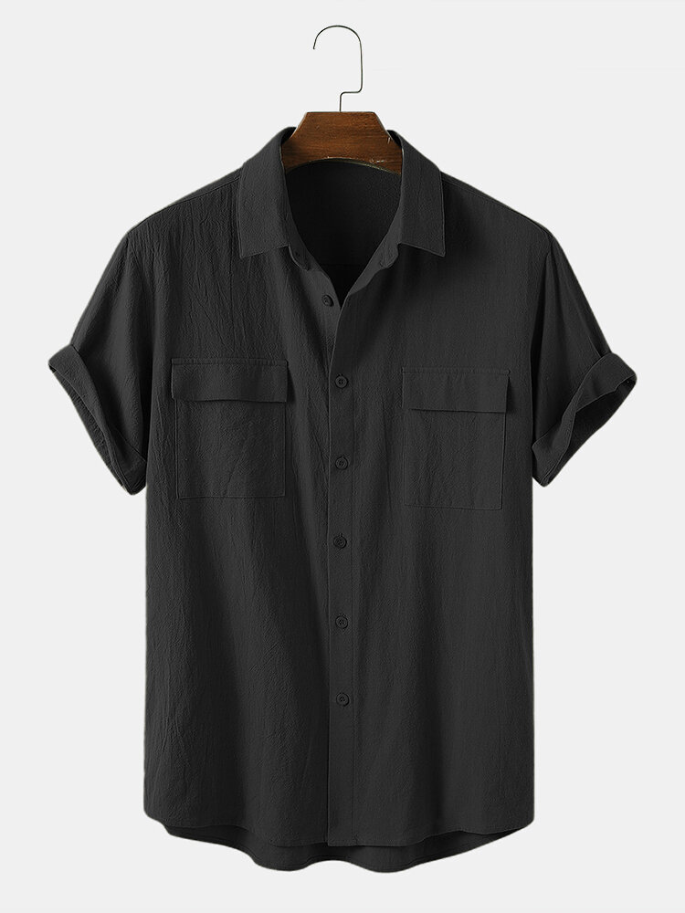 Plus size mens 100% cotton flap pocket casual short sleeve shirts Sale ...