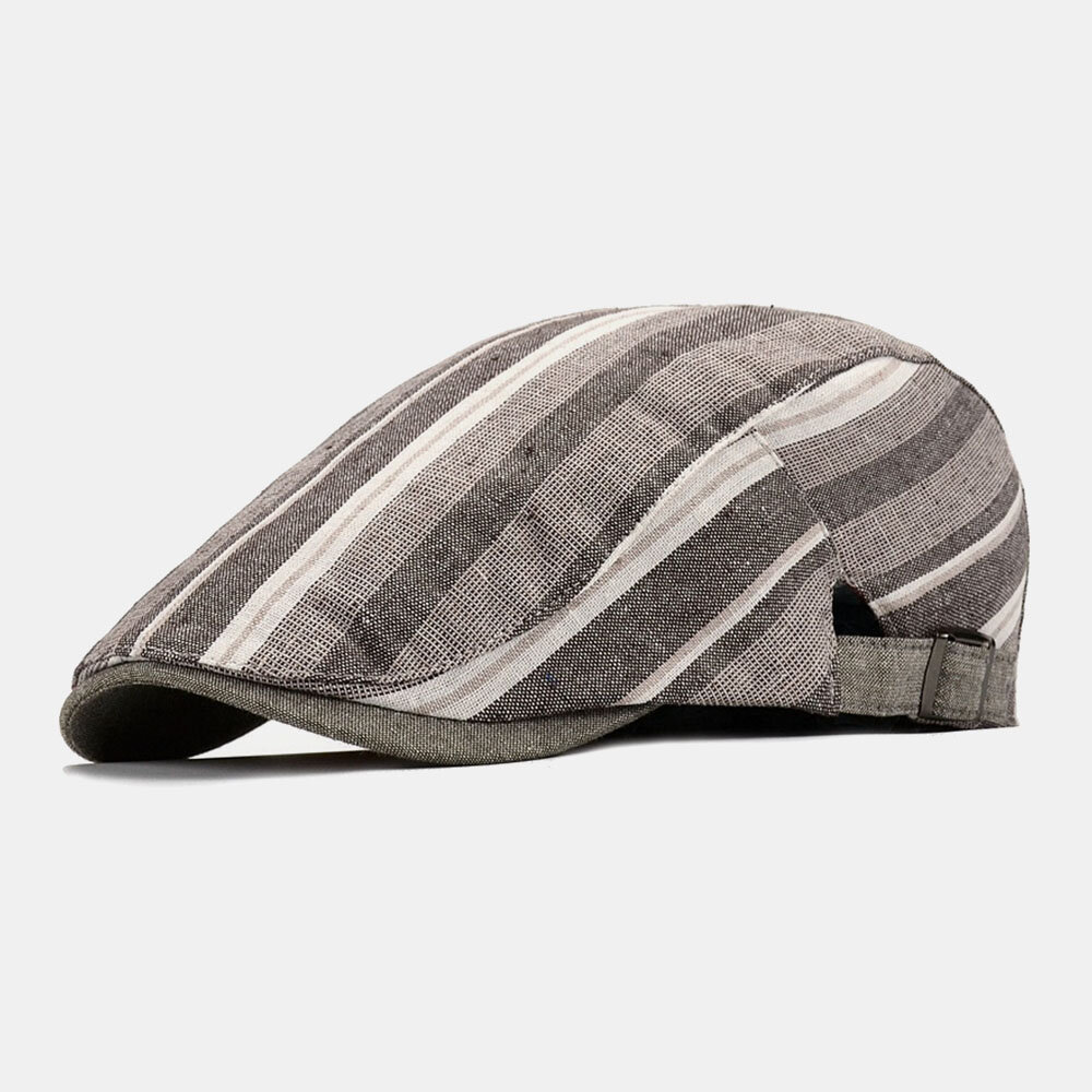 

Men Cotton-Linen Striped Pattern Retro Casual British Forward Hat Beret Cap Flat Cap Painter Hat
