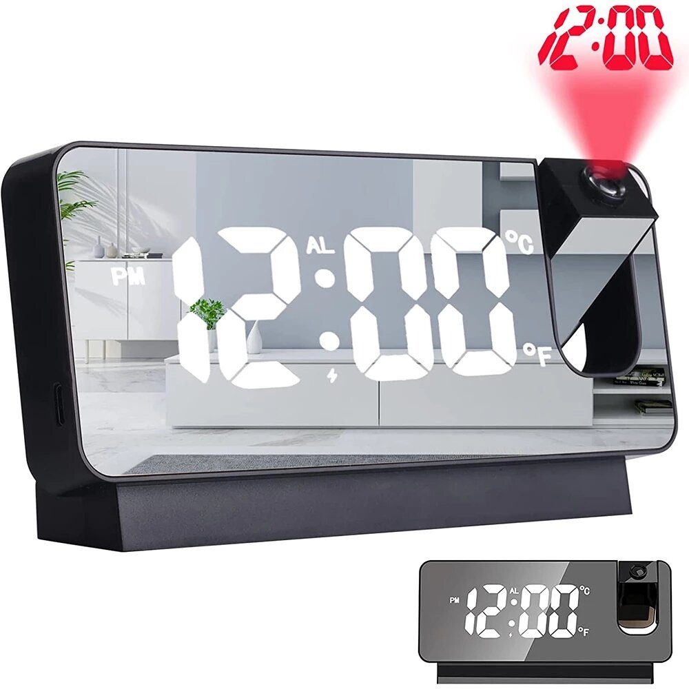 180° Rotation LED Digital Projection Alarm Clock USB Electronic Ceiling Projector Alarm Clock for Bedroom Bedside Deskto