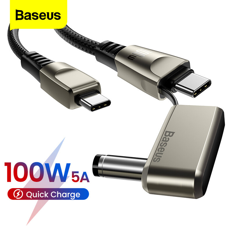 Baseus 2 en 1 100W 5A Câble USB-C vers USB-C PD3.0 / USB-C vers DC BPS Cordon de transmission de données à charge rapide
